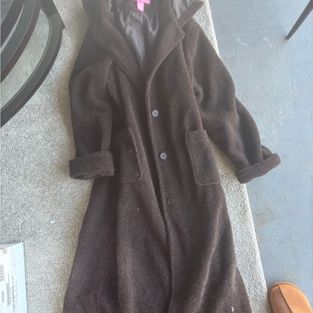 Woman Within Plush Teddy Trench Coat in Dark Brown